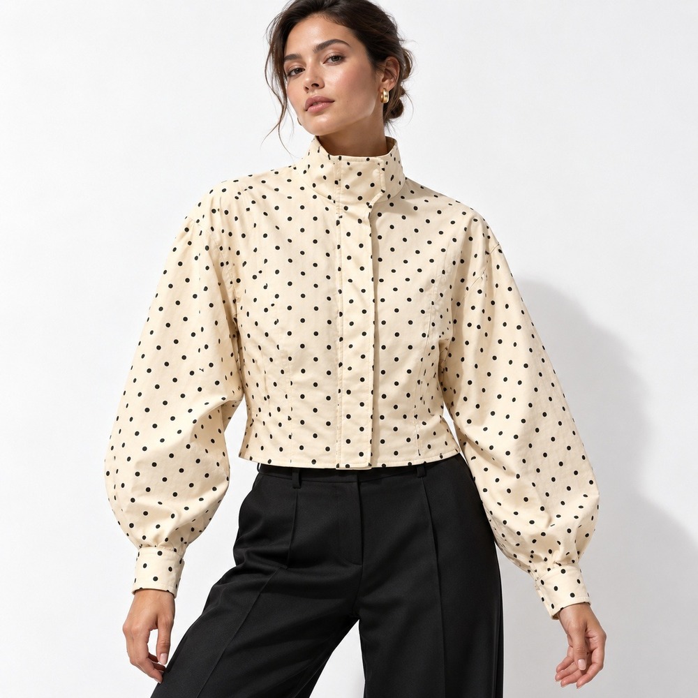 NWT Belle The Label Globo Jacket Cotton Womens S White Polka Dot Cropped Balloon